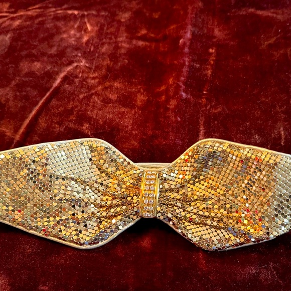 Ultimate Disco Queen Gold “mesh” and rhinestone Bow Belt!Art Deco Glam ! - Picture 2 of 9